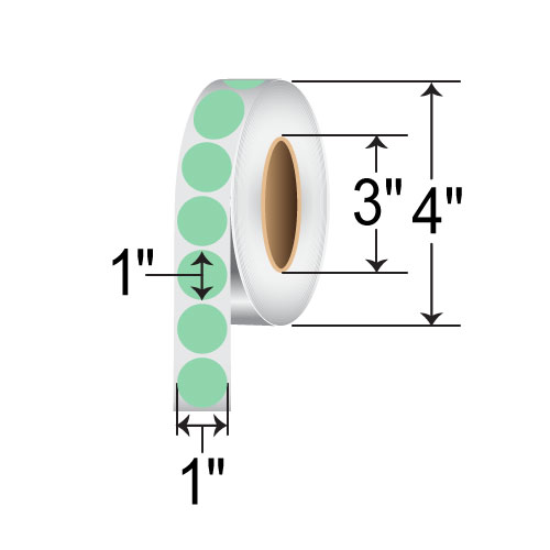 BarcodeFactory 1" Circles - Floodcoated TT Label - [Green, Non-Perforated] IT-1-CIR-GR