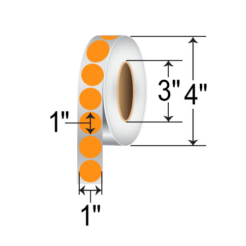 BarcodeFactory 1" Circles - TT Label - [Fluorescent Orange, Non-Perforated] FL-1-CIR-OR