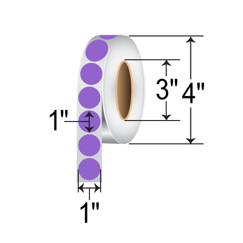 BarcodeFactory 1" Circles - Floodcoated TT Labels [Purple, Non-Perforated] IT-1-CIR-PU