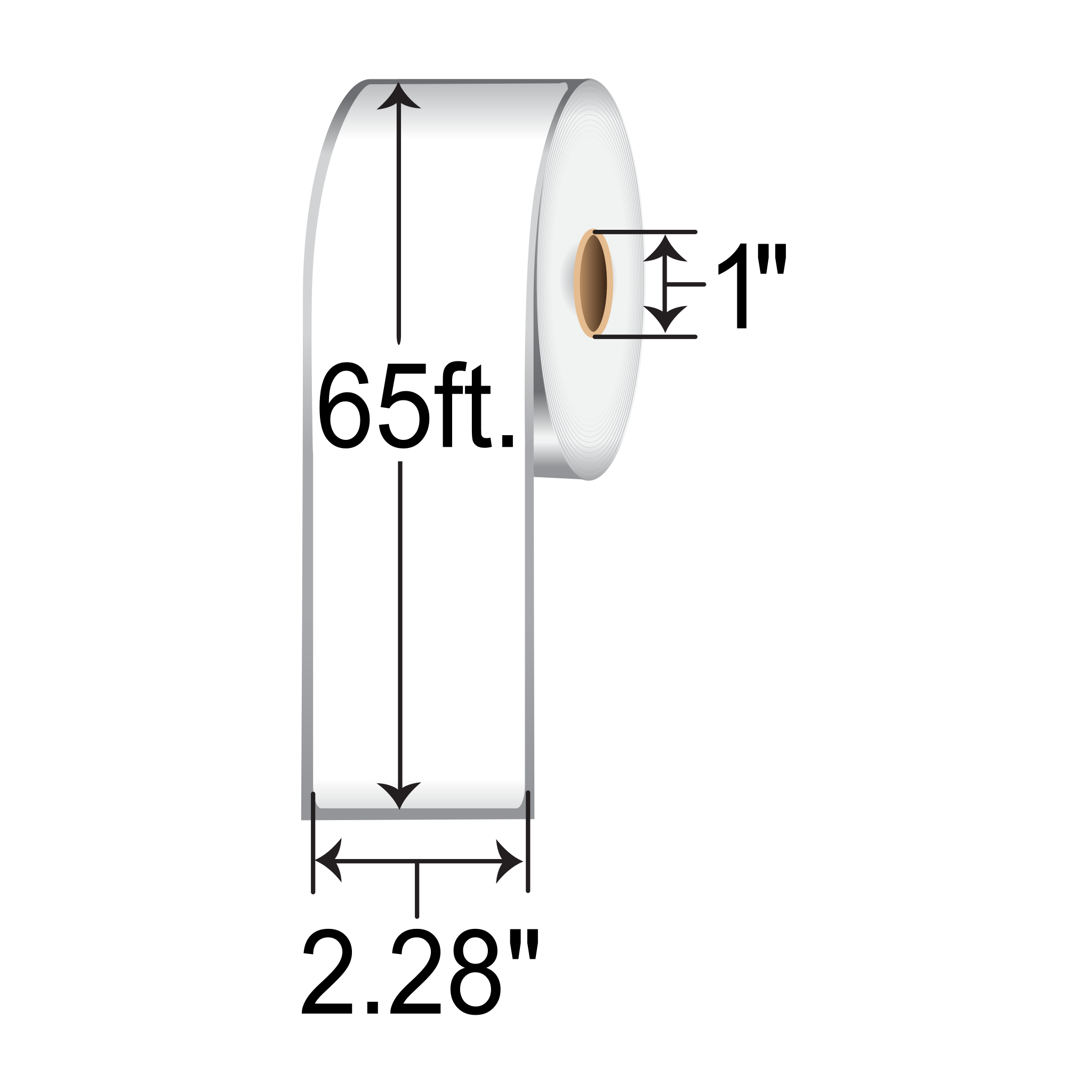 BarcodeFactory 2.28"x65' Linerless Labels [Non-Perforated] RDL-228-65-1-1