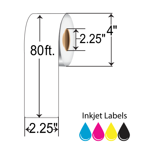 BarcodeFactory 2.25x80' Continuous Matte Poly Inkjet Label [Non-Perforated] IMPP-225-80-12-225