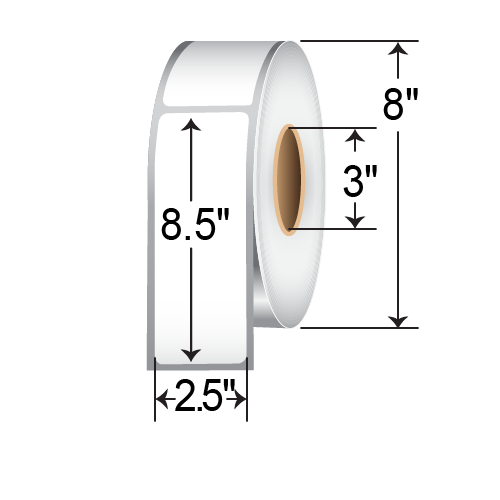 BarcodeFactory 2.5x8.5 Matte Poly Inkjet Label [Non-Perforated] IMPP-25-85-500-3NP