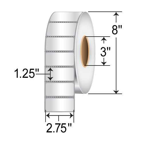 Zebra 8000T 2.75x1.25 Polyester TT Label [Tamper-Evident, Perforated] 10023260