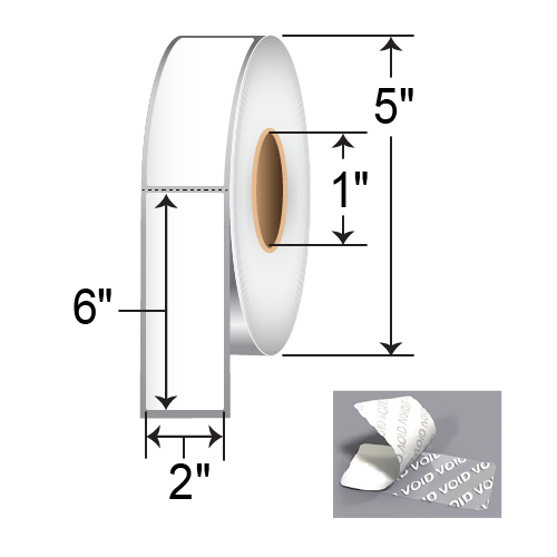 Barcodefactory 2x6 Polypropylene TT Label [Tamper-Evident, Perforated] BAR-2-6-1000-VOID