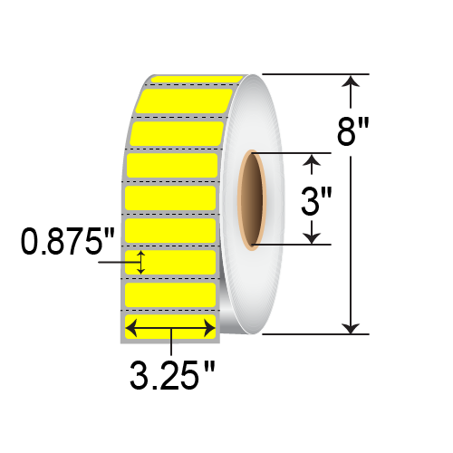 Barcodefactory 3.25x0.875 Polypropylene TT Label [Perforated, Yellow] 3.25-YEL-3