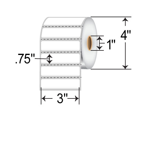 Barcodefactory 3x0.75  DT Label [Premium Top Coated, Perforated] RD-3-075-1750-1