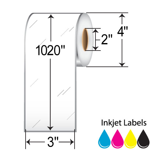 BarcodeFactory 3" x 1020" Continuous Inkjet Label [Non-Perforated] L-IJ-GF385CR-2