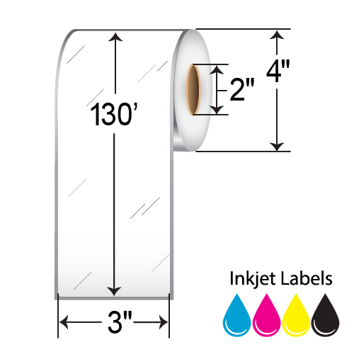 BarcodeFactory 3x130' Inkjet High-Gloss Label [Non-Perforated] RIJGS-3-130-2