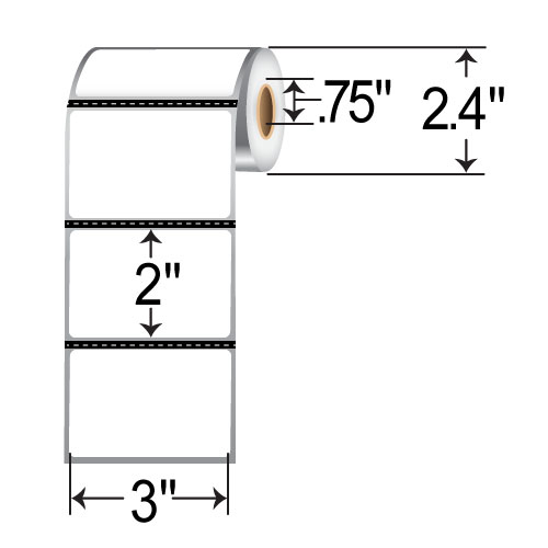 Barcodefactory 3 x 2 Direct Thermal Paper Label - Perforated RD-3-2-300-075