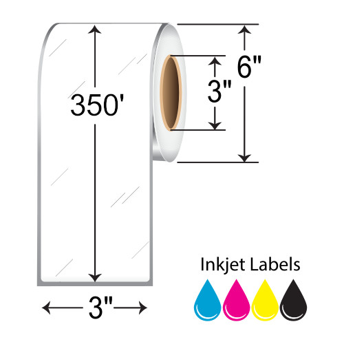 BarcodeFactory 3x350' Inkjet High-Gloss Film Label [Non-Perforated] L-IJ-GF3350CR-36