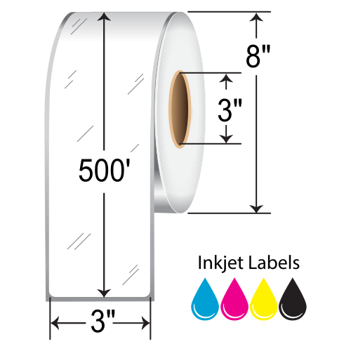 BarcodeFactory 3x500' Continuous Gloss Paper Inkjet Label [Non-Perforated] IJG-3-85-500-2