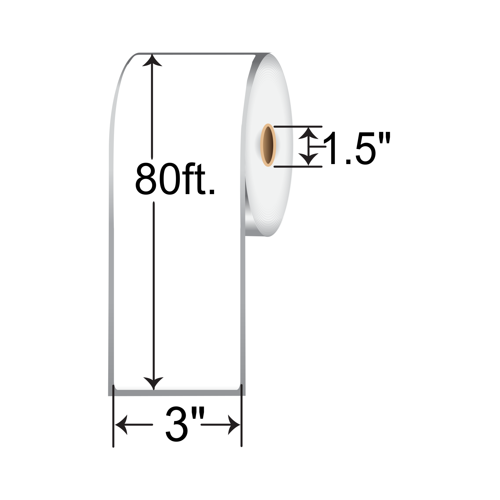 BarcodeFactory 3.15"x80' Linerless Labels [Non-Perforated] RDL-315-80-1-15