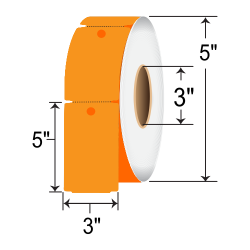 BarcodeFactory 3x5 TT Paper Tag [Perforated, Punch Hole, Orange] BAR-3-5-1000-OR