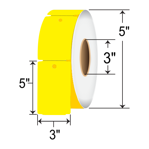BarcodeFactory 3x5 TT Paper Tag [Perforated, Punch Hole, Yellow] BAR-3-5-1000-YL