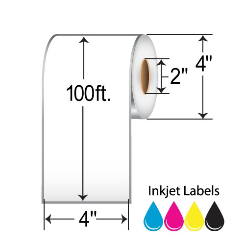 BarcodeFactory 4" x 100' Continuous Inkjet Label [Non-Perforated] RIJS-4-100-1-2