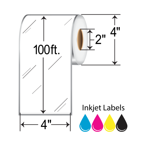 BarcodeFactory 4x100' Inkjet High-Gloss Label [Non-Perforated] L-IJ-GP4100CR-24