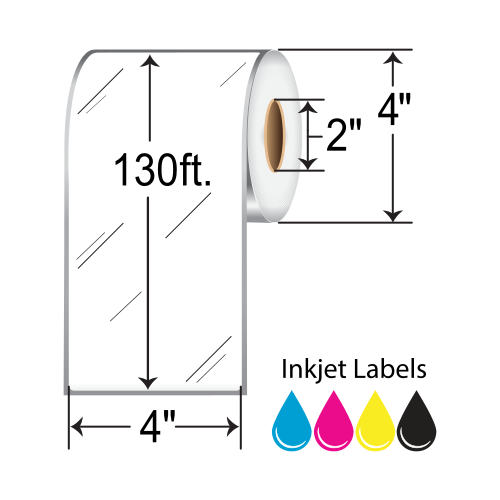 BarcodeFactory 4x130' Inkjet High-Gloss Label [Non-Perforated] RIJGS-4-130-2