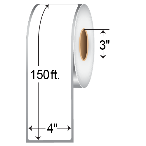 BarcodeFactory 4x150' TT Pipe Labels [Non-Perforated] 4X150-WH