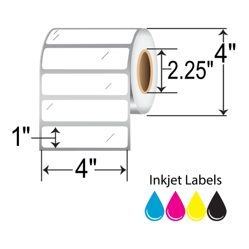 BarcodeFactory 4x1 Gloss Paper Inkjet Label [Non-Perforated] IJG-4-1-900-225-NP