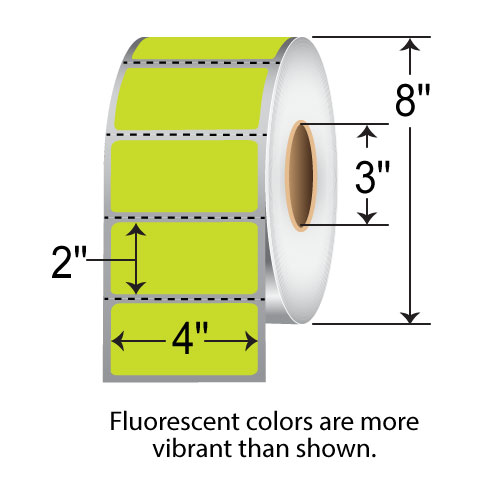 Barcodefactory 4x2  TT Label [Perforated, Fluorescent Chartreuse] FL-4-2-2900-CH