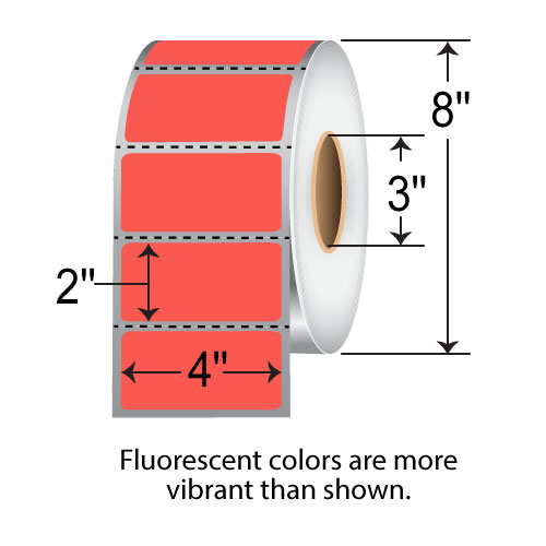 Barcodefactory 4x2  TT Label [Perforated, Fluorescent Red] FL-4-2-2900-RD