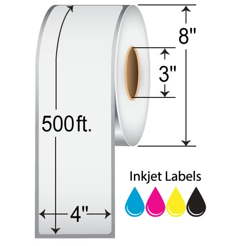 BarcodeFactory 4x500' Gloss Paper Inkjet Label [Non-Perforated] IJG-4-500-3