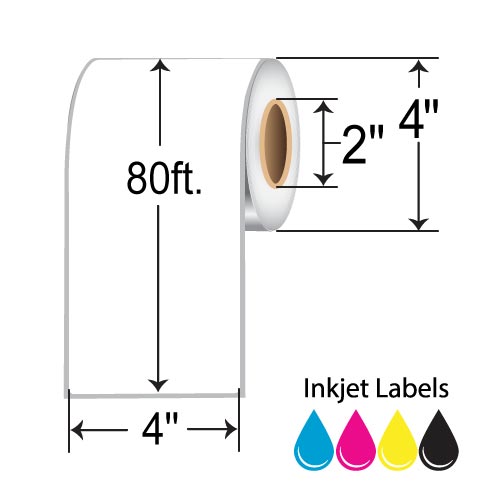 BarcodeFactory 4" x 80' Continuous Inkjet Label [Non-Perforated] L-IJ-S41280-2