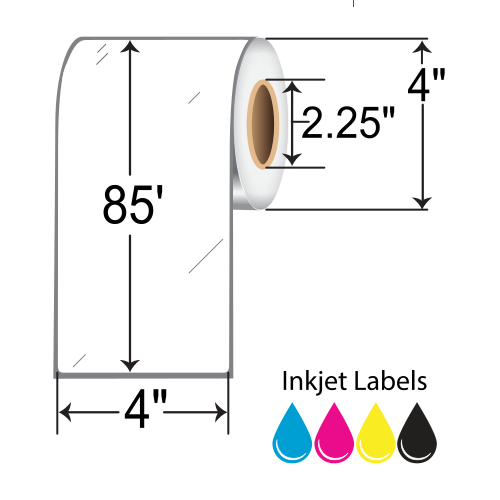 BarcodeFactory 4x85' Gloss Poly Inkjet Label [Non-Perforated] IGP-4-85-12-225
