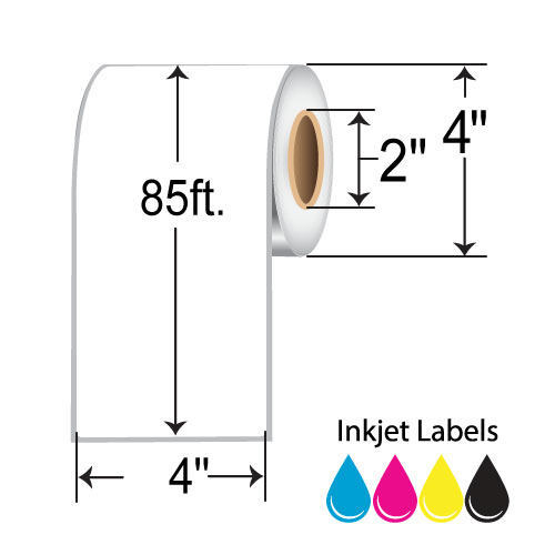 BarcodeFactory 4"x85' Continuous Inkjet Label [Non-Perforated] L-IJ-MP41285-2