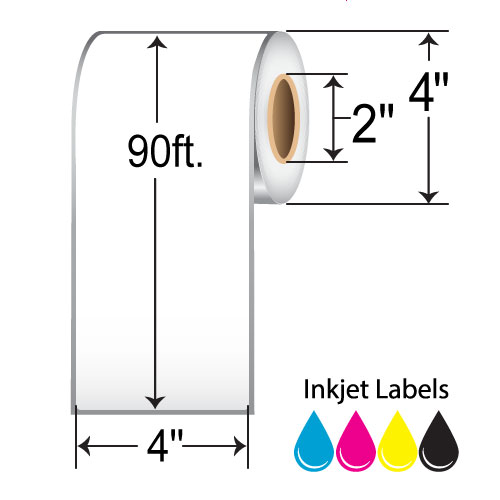 BarcodeFactory 4"x90' Inkjet Label [Non-Perforated] RIJM-4-90-1-2