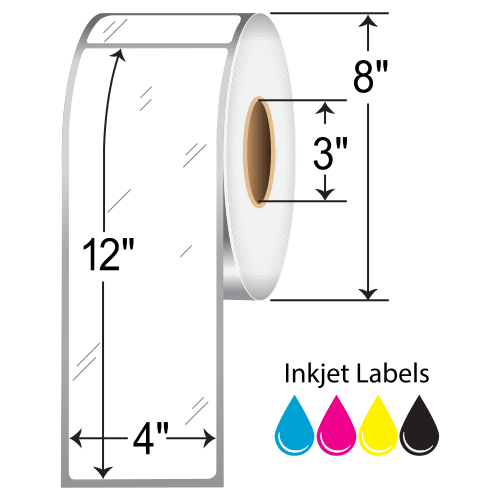 BarcodeFactory 4x12 Gloss Paper Inkjet Label [Non-Perforated] IJG-4-12-400-3NP