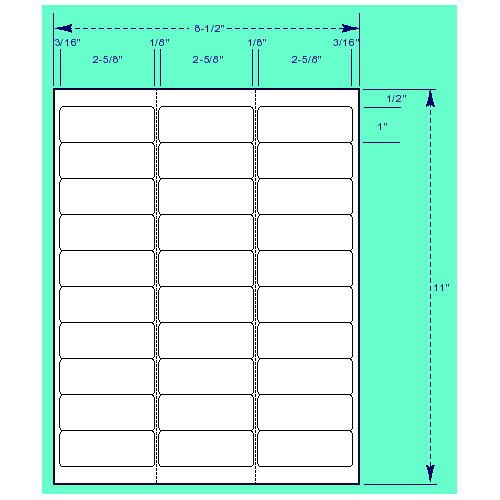 BCF 2 5/8" x 1" Laser Label [8 1/2" x 11" Sheet Size] SL258-1-30G