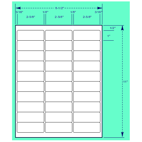 BCF 2 5/8" x 1" Laser Label [8 1/2" x 11" Sheet Size, No Vertical Perforation] SL258-1-NVP