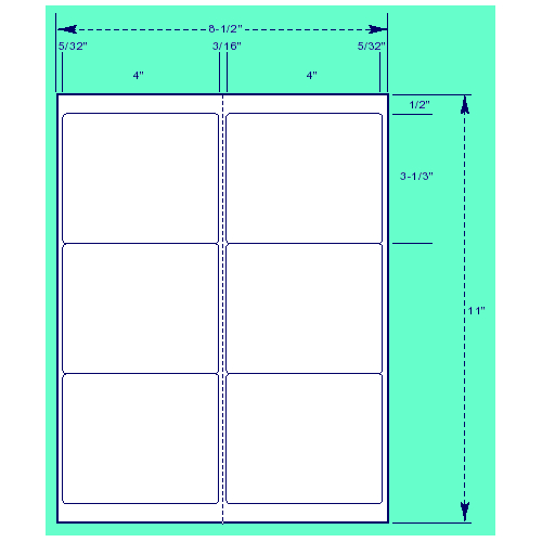 BCF 4" x 3 1/3" Laser Label [8 1/2" x 11" Sheet Size] SL4-333-6G