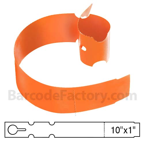 BarcodeFactory 10x1 Thermal Orange Tree Wrap Tags BAR-EP10X1X4P-OR