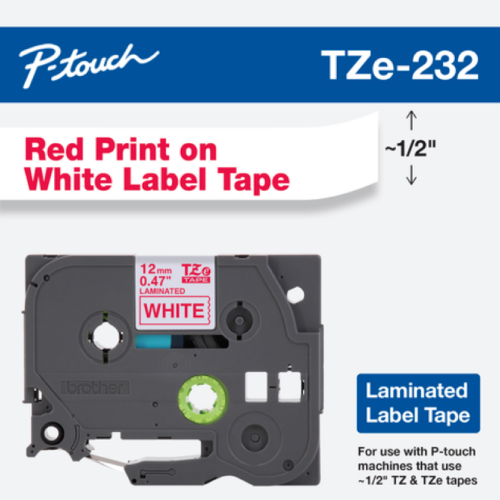 Brother Mobile 0.47" x 26.2' Laminated Tape Cartridge TZE232G