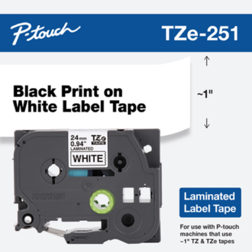 Brother Mobile 0.94" x 26.2' Laminated Tape Cartridge TZE251G