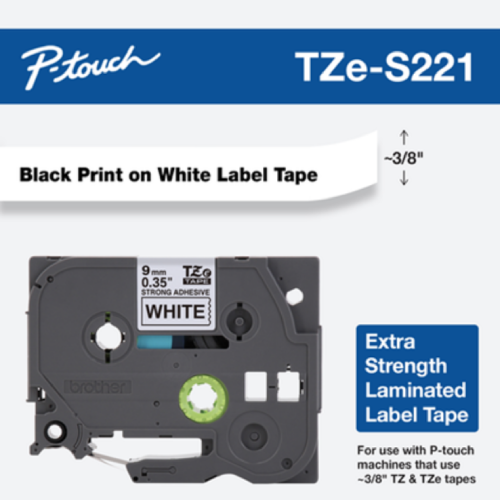 Brother Mobile 0.35" x 26.2' Laminated Tape Cartridge TZES221G