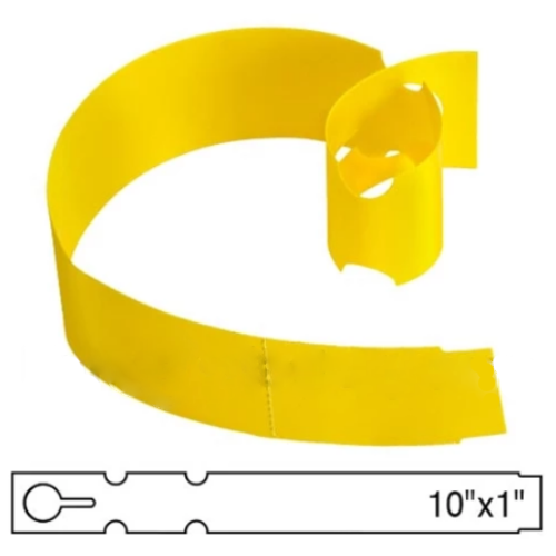 BarcodeFactory 10x1 Thermal Yellow Tree Wrap Tags [Perforated] BAR-EP10X1X4P-YE