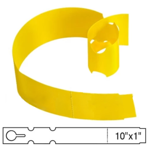 BarcodeFactory 10x1 Thermal Yellow Tree Wrap Tags [Perforated] BAR-EP10X1X5P-YE
