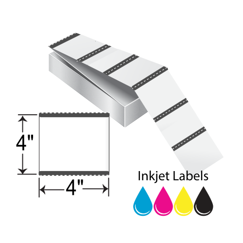 BarcodeFactory 4x4 Matte Paper Tags [Fanfold, Perforated, Black Mark Sensing] L-IJ-TMP442000F