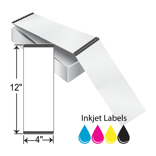 BarcodeFactory 4x12 Matte Paper Tags [Fanfold, Perforated, Black Mark Sensing] L-IJ-TMP4121000F