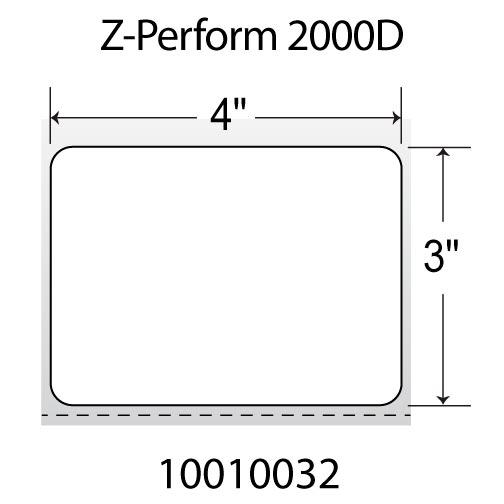 Zebra Z-Perform 2000D 4x3  DT Label [Premium Top Coated, Perforated] 10010032-EA