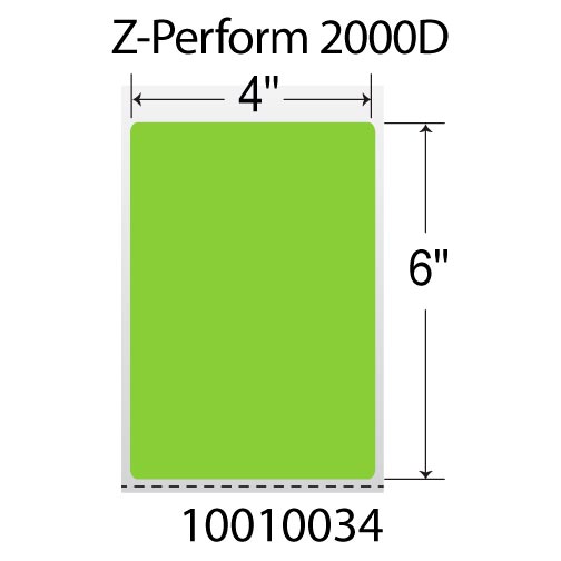 Zebra Z-Perform 2000D 4x6  DT Label [Premium Top Coated, Perforated, Green] 10010035-1