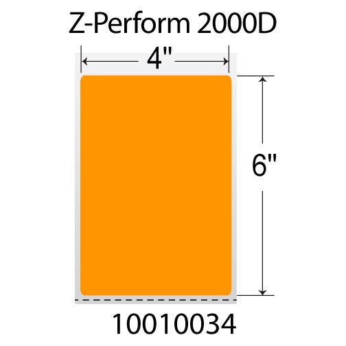 Zebra Z-Perform 2000D 4x6  DT Label [Premium Top Coated, Perforated, Orange] 10010035-2