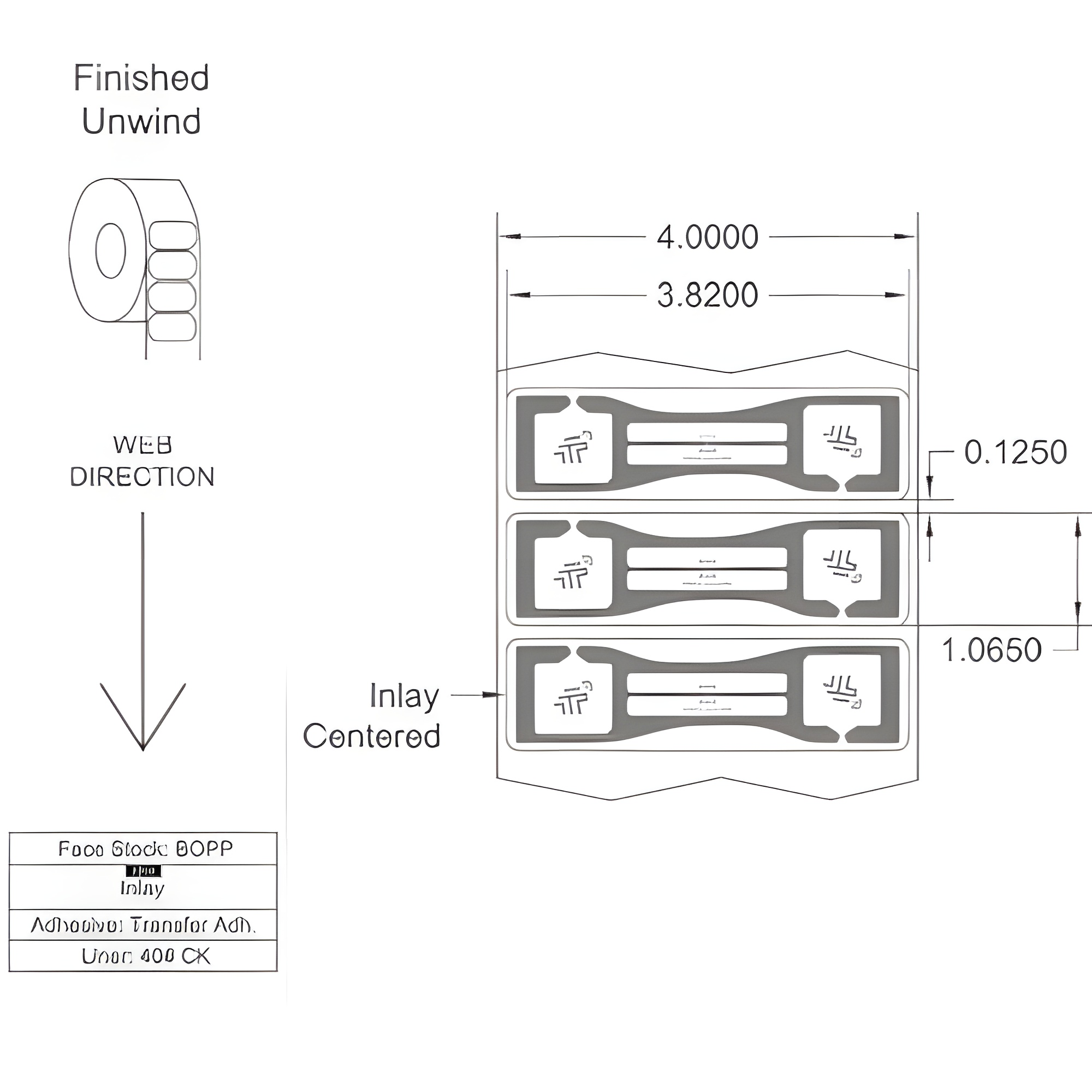 Tageos 3.82x1.065 EOS-500 U8 BOPP RFID Labels O165F11X215003