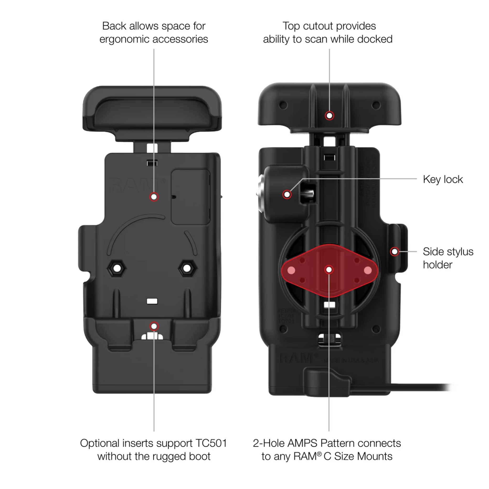 RAM Locking Powered Dock [Zebra TC501] RAM-HOL-ZE41KL-C-2U