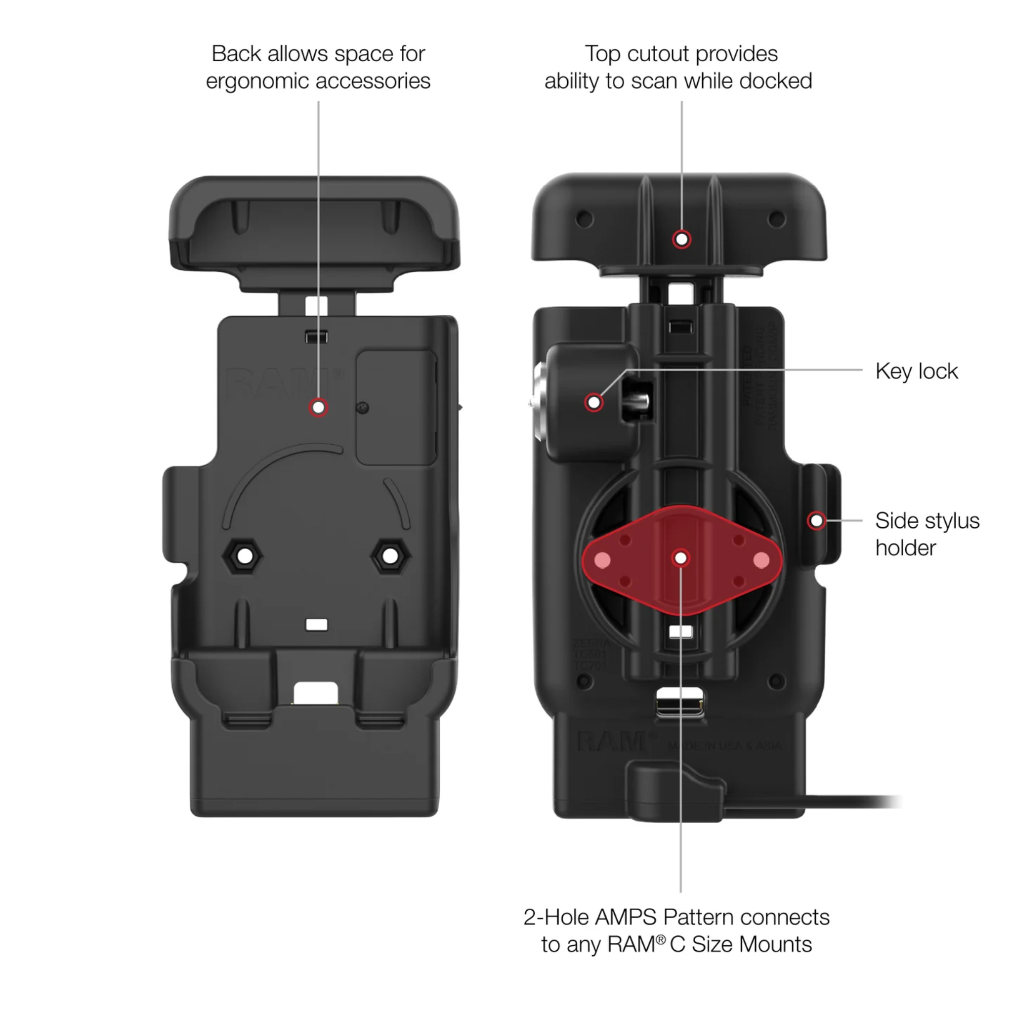 RAM Locking Powered Dock w/Pogo Pins [Zebra TC701] RAM-HOL-ZE41L-1U