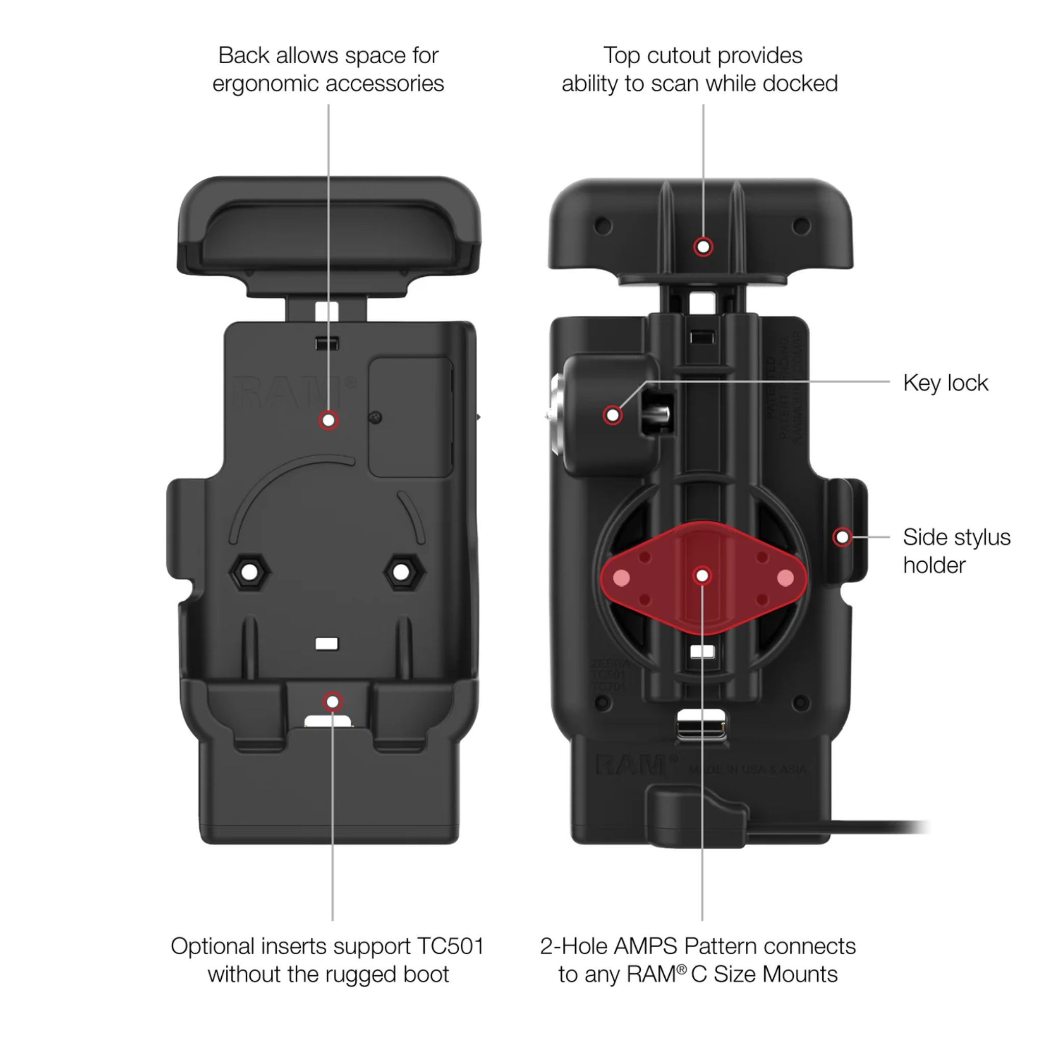RAM Locking Powered Dock w/Pogo Pins [Zebra TC501] RAM-HOL-ZE41L-2U