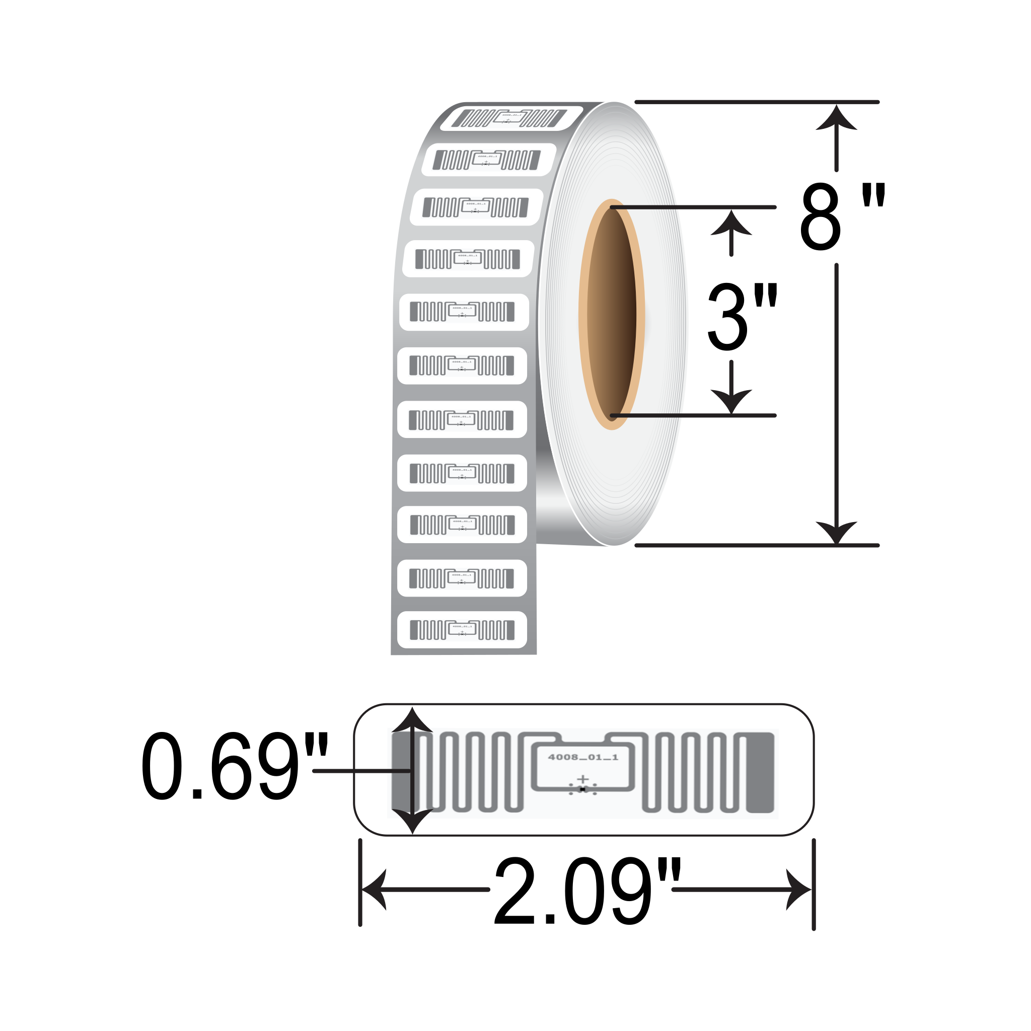 Zebra Z-Perform 1500T 2.09x0.69 TT RFID Label [Non-Perforated] 10043603